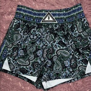 Free People movement Paisley Athletic Shorts in Green and Blue